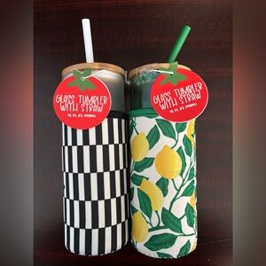 Striped and Lemon Glass Tumblers with Straw 2 pack